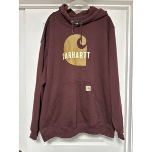 Carhartt, Mens Maroon/Burgundy Loose Fit Pullover Sweatshirt Workwear Logo, 2XL